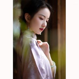 Etnische kleding Cheongsam zomer dames sexy jurken mode Chinese stijl vintage bloemen printen satijn elegante slanke split vork lange jurk