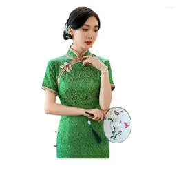 Vêtements ethniques Cheongsam Tang Suit Elegance rétro Chinois Banquet en dentelle Slim-Fit Taist-Tight Po