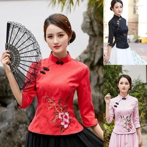 Ropa étnica Cheongsam Top Tradicional China para Hanfu Vestido de tamaño de mujer Plus 5xl Camisa elegante de mujer Frontera Flor apretada