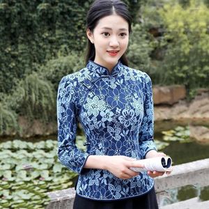 Vêtements ethniques Cheongsam femmes grande taille Tang Costume hauts 2023 printemps mode dentelle Jacquard tissu épissure rétro Style chinois Qipao