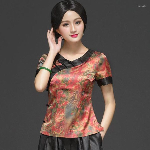 Vêtements ethniques Cheongsam femmes grande taille Tang Costume hauts 2023 été rayonne mélange imprime épissage Tradition Style chinois Qipao