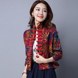 Vêtements ethniques Cheongsam Femmes Plus Taille Tops Manteaux 2023 Printemps Coton Mélange Impressions Épissage Col Roulé Tang Costume Chinois Qipao Chemises W