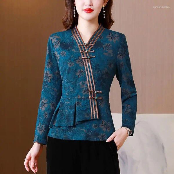 Vêtements ethniques Cheongsam Femmes Plus Taille Tops 2024 Été Soie Jacquard Irrégulier Style Chinois Traditionnel Tang Costume Qipao Chemises