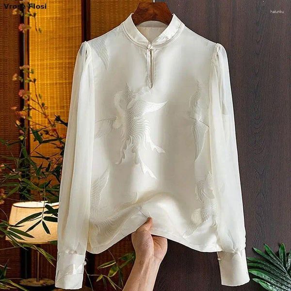 Ropa étnica cheongsam para mujer tops de talla grande 2024 primavera de algodón mezcla jacquard stand collar delgada china china camisas