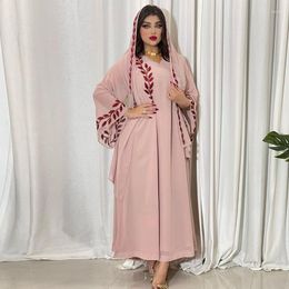 Vêtements ethniques Mousseline de soie Floral Brodé Abaya Hijab Robe V Cou Arabe Musulman Dubaï Marocain Caftan Ensembles Kaftan Turquie Islam Robe