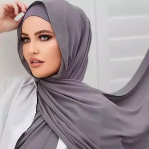 Vêtements ethniques en mousseline de soie Hijab ensembles avec casquette de couleur assortie femmes écharpe châle écharpes cravate dos sous-écharpe Jersey casquettes intérieures musulman