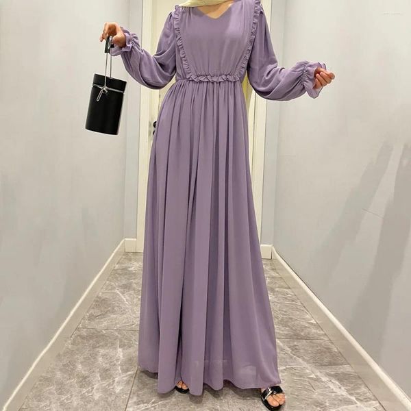 Vêtements ethniques Robe musulmane en mousseline de soie Femmes Abaya Kebaya Kaftan Robes longues 2024 Ramadan Dubaï Islam Robe Femme Musulmane Robes