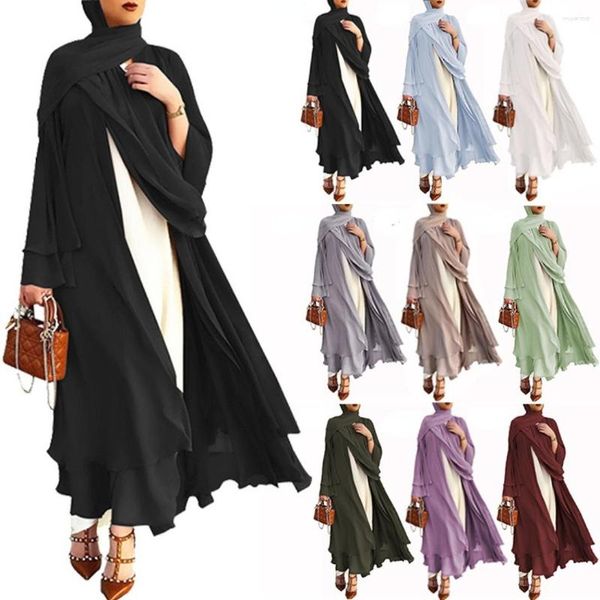 Vêtements ethniques Mousseline de mousseline ouverte Abaya Dubaï Musulman Hijab Robe Kimono Abayas pour femmes Robes turques Islam Plain Kaftan Robe Ramadan Eid