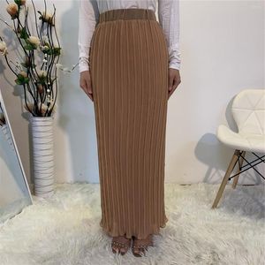 Etnische kleding chiffon geplooide rok vrouwen kaftan kalkoen hijab jurk moslimkleding jilbab caftan abaya dubai vintage ramadan islam rokken