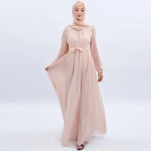 Etnische kleding Chiffon Ramadan Moslim Jurk Abaya Dubai Voor Vrouwen Caftan Marocain Kaftan Islam Eid Mubarak Gewaad Zomer Lange Mouw