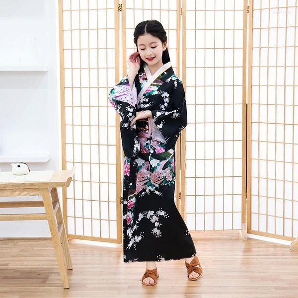 Vêtements ethniques Enfant Nouveauté Cosplay Robe Floaral Costumes De Danse Japonais Bébé Fille Impression Kimono Enfants Vintage Yukata Robe Enfant