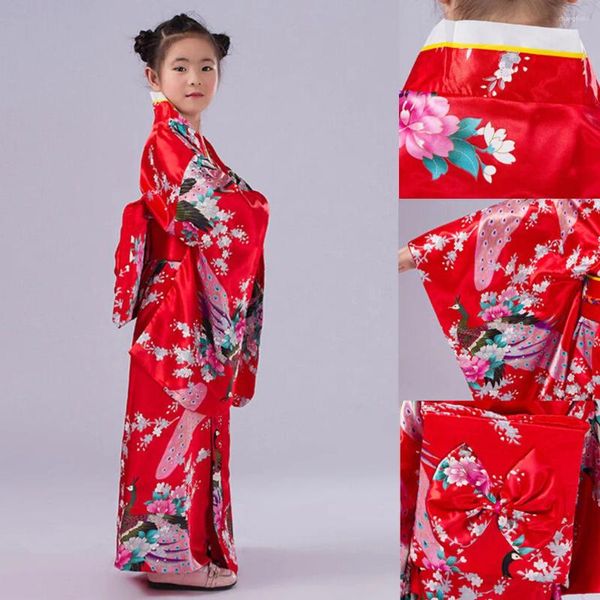 Ropa étnica Niños Niñas Trajes tradicionales japoneses Vestido de kimono con Obi Bata de baño Yukata para niños Ropa de baile Vestidos