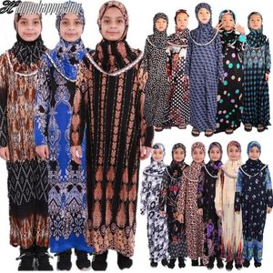 Vêtements ethniques Enfants Filles Musulman Robe De Prière Hijab Abaya Ramadan Culte Ensembles Modestie Islamique Tenues Arabe Enfants Jilbab Kafta204G