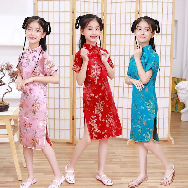 Vêtements ethniques enfants Cheongsam 2023 été rétro robe de princesse occidentale Style chinois petite fille bébé