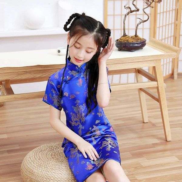 Ropa étnica Cheongsam para niños Verano Otoño Retro Princesa Vestido Chino Tradicional Niña Bebé