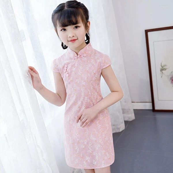 Ropa étnica Cheongsam para niños Verano Algodón Show Estilo extranjero Niña Niña de 3 años Vestido mejorado Chino Tang