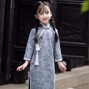 Etnische Kleding Kinderen Hanfu Cheongsam 2024 Herfst Winter Retro Prinses Jurk Chinese Traditionele Qipao Baby Meisje Kinderen