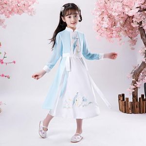 Vêtements ethniques enfants Hanfu filles Style chinois robe scène Performance jupe Costume amélioration Cheongsam bleu Vestido Chino