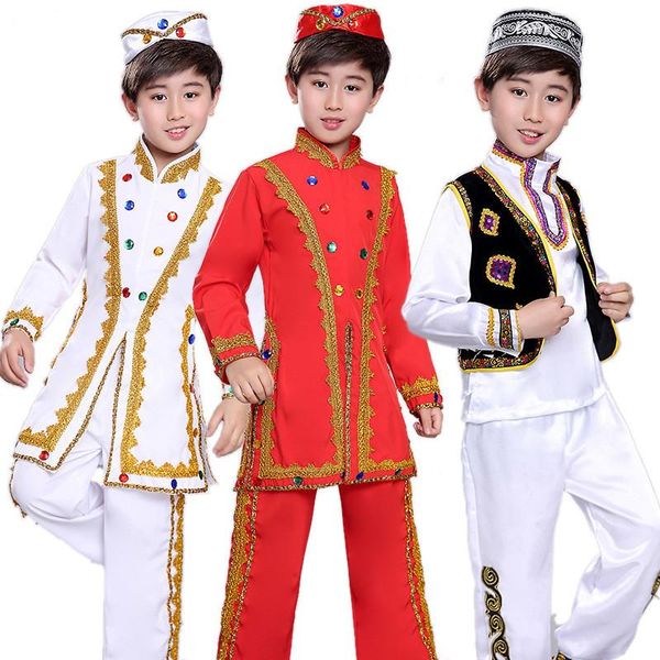 Vêtements Ethniques Enfants Uygur Costumes Robe Folklorique Kazakh Enfants Costume De Danse Fille Garçon Chinois Traditionnel National Performance VêtementsEthni