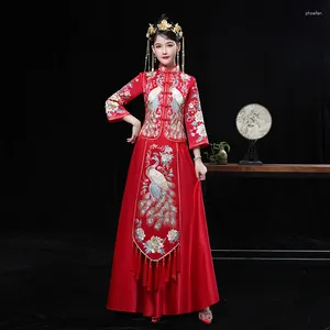 Vêtements ethniques Robe de mariée chinoise Robes de mariée traditionnelles pour femmes Brodées Col debout Long Qipao Plus Taille 4XL Xiuhe