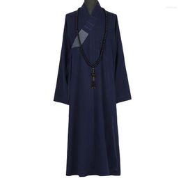 Vêtements ethniques bouddhisme chinois Chan moine Robe été lin coton bleu marine vêtements bouddhistes Shaolin uniforme Zen méditation Robe