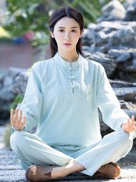 Etnische Kleding Chinese Boeddhistische Tai Chi Training Kleding Vrouwen Zen Jacquard Katoen En Linnen Meditatie Performance Chiners