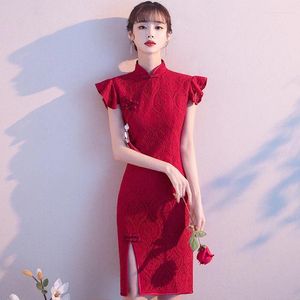 Vêtements ethniques Chinois Bourgogne Soirée Robe Qipao Sexy Slim Split Cheongsam Celebrity Banquet Élégant Classique Robes De Festa