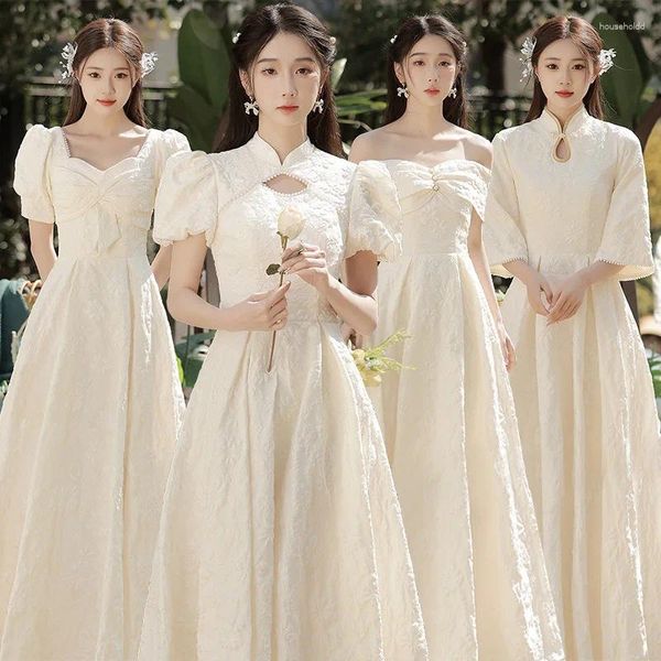 Vêtements ethniques Robe de champagne chinoise Long Slim Fit Bridal Bridesmaid Robes Vintage Elegant Cheongsam Tradition de mariage Robe de fête de mariage