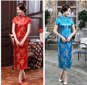 Etnische kleding Chinese klassiekers dames zijden satijn lange cheongsam dames mooie avondjurk trouwjurk