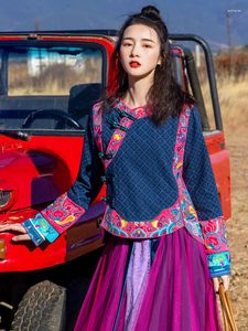 Vêtements ethniques Robe chinoise Broderie Cyan Impression Qipao Chine Style Cheongsams Huit trésors Auspicious Cloud Cheongsam Short Tang