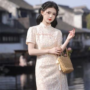 Vêtements ethniques Robe chinoise pour femmes Qipao fleurs imprimé rose blanc dames cheongsams chine vêtements traditionnels robes courtes été