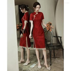 Vêtements ethniques Robe chinoise Robe rouge Dentelle Soyez fiancés Qipao Robes Mariage Cheongsam Cheongsams Chine traditionnelle