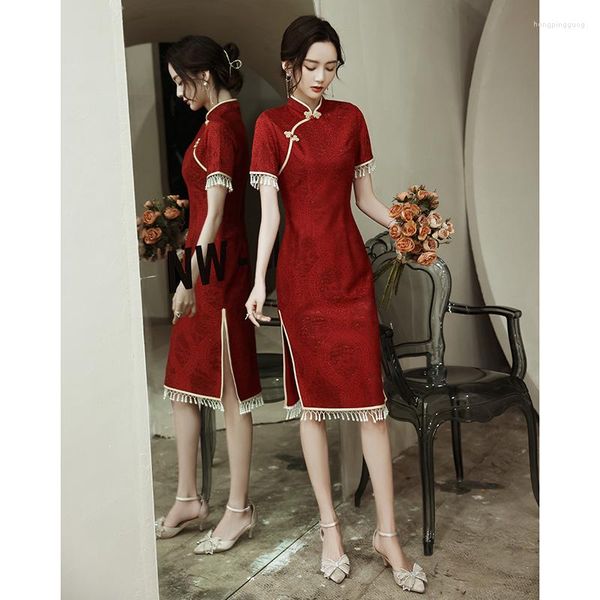 Vêtements Ethniques Robe Chinoise Dentelle Rouge Être Engagé Robes Qipao Mariage Cheongsam Cheongsams Chine Traditionnelle