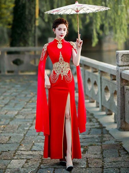 Vêtements ethniques Vobe chinoise Femmes Cheongsam Ao Dai Vintage Elegant Wedding Party Qipao Black broderie French Style Evening