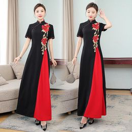 Etnische kleding Chinese avondjurken zwart verbeteren qipao vrouwen mode moderne lange cheongsam slanke vintage elegant feest voor