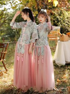Etnische kleding Chinese Fee Zusters Bruidsmeisjesjurk Set Dames Zomer Elegant Tangkostuum Hanfu-jurken China-stijl Traditioneel S tot 10XL 231212