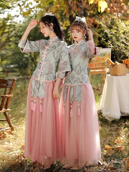 Ropa étnica Hermanas de hadas chinas Vestido de dama de honor Conjunto Verano de mujer Elegante Traje Tang Hanfu Vestidos China Estilo Tradicional S a 10XL 231212