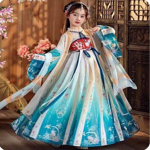 Vêtements ethniques Chinois Hanfu Robe Filles Carnaval Pour Enfants Halloween Cosplay Costume Fête D'anniversaire Dégradé Bleu Pour 313Y 231212
