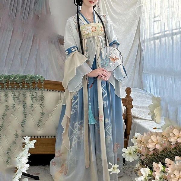 Vêtements ethniques Hanfu chinois pour femmes, longueur de poitrine brodée, ensemble Han avec Qi immortel et style ancien, printemps et été quotidien