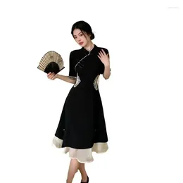 Vêtements ethniques chinois améliorés Hanfu Cheongsam Dress Femmes A Line Qipao Fashion Style Short Sleeve Casual Daily Lady