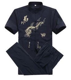 Etnische kleding Chinese mannen katoen kung fu pak borduurwerk wu shu uniform tai chi shirt shirt met korte mouwen m l xl xxl xxxl ms013 230331