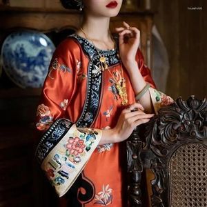 Vêtements ethniques Chinois Qing Dynastie Cape Qipao Rouge Hanfu Cheongsam Robe Chine Imitation Broderie Costume Robes Orientales Pour Femmes