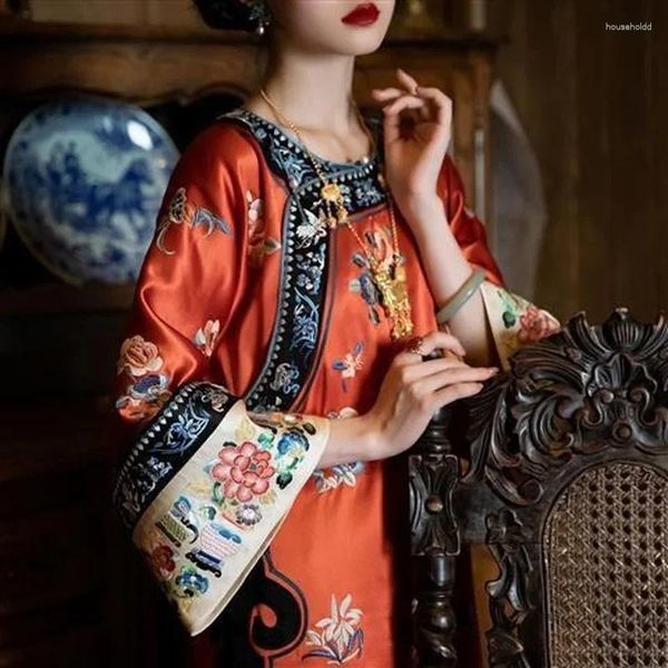 Ropa étnica China Dinastía Qing Capa Qipao Rojo Hanfu Cheongsam Vestido China Imitación Bordado Traje Vestidos orientales de mujer