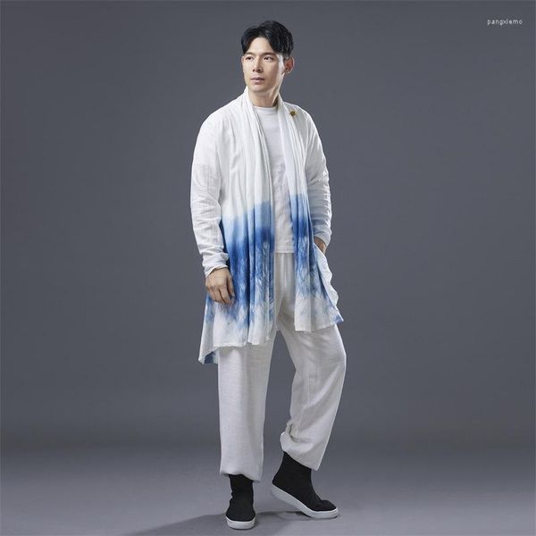 Vêtements ethniques Chinois Retro Longueur moyen-vent Cardigan Men Spring Cotton Linen Tang Suit Ancient Style Hanfu Cape Cloak Mabet