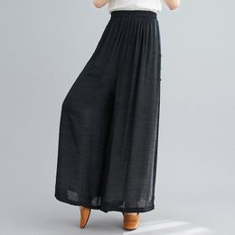 Etnische kleding Chinese stijl bodem voor vrouwen katoenen linnen broek vrouw oriënteren los breedbeen broek split ademende casual outfit 12002