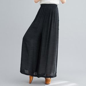 Vêtements ethniques Bas de style chinois pour femmes Pantalon en coton et lin Femme Orient Pantalon ample à jambes larges Split Respirant Casual Outfit 12002