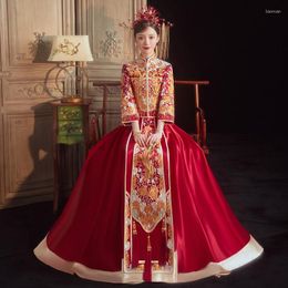 Vêtements ethniques Style chinois Mariée Mandarin Collier Costume Vintage Phoenix Broderie Robe de mariée Cheongsam Oriental Toast