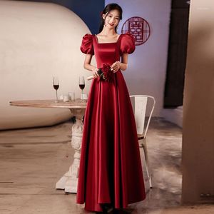 Vêtements ethniques Style chinois Bourgogne Qipao Robe De Soirée Élégant Satin Cheongsam Banquet Lady Tempérament A-ligne Vestidos De Festa