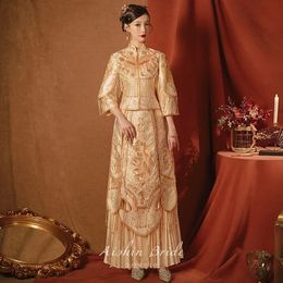 Vêtements ethniques Style chinois Champagne Xiuhe Costume Femmes Haute Qualité Qipao Robe pour la fête de mariage Traditionnel Cheongsam Toast 231212
