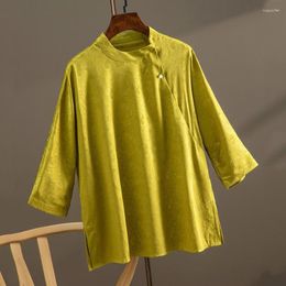 Vêtements ethniques Style chinois Cheongsam chemise femmes élégant Qipao Botton Hanfu hauts dame jaune décontracté Vintage Blouse rétro Robes Zen